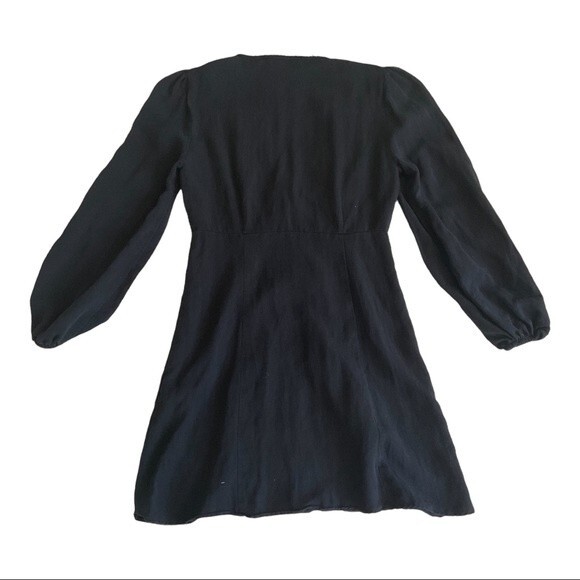 ZARA Black Combination Long Sleeve Lace TrimMini Dress XS Button Front V Neck - Picture 3 of 7
